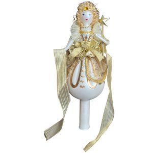 Vtg SOFFIERIA DE CARLINI Handblown Glass Gold Angel Tree Topper Wand Curls Italy